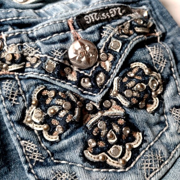 Miss Me Jeans Girls Size 7 Studded Rhinestones Whiskered KE8393C Crop Pants - Picture 16 of 16